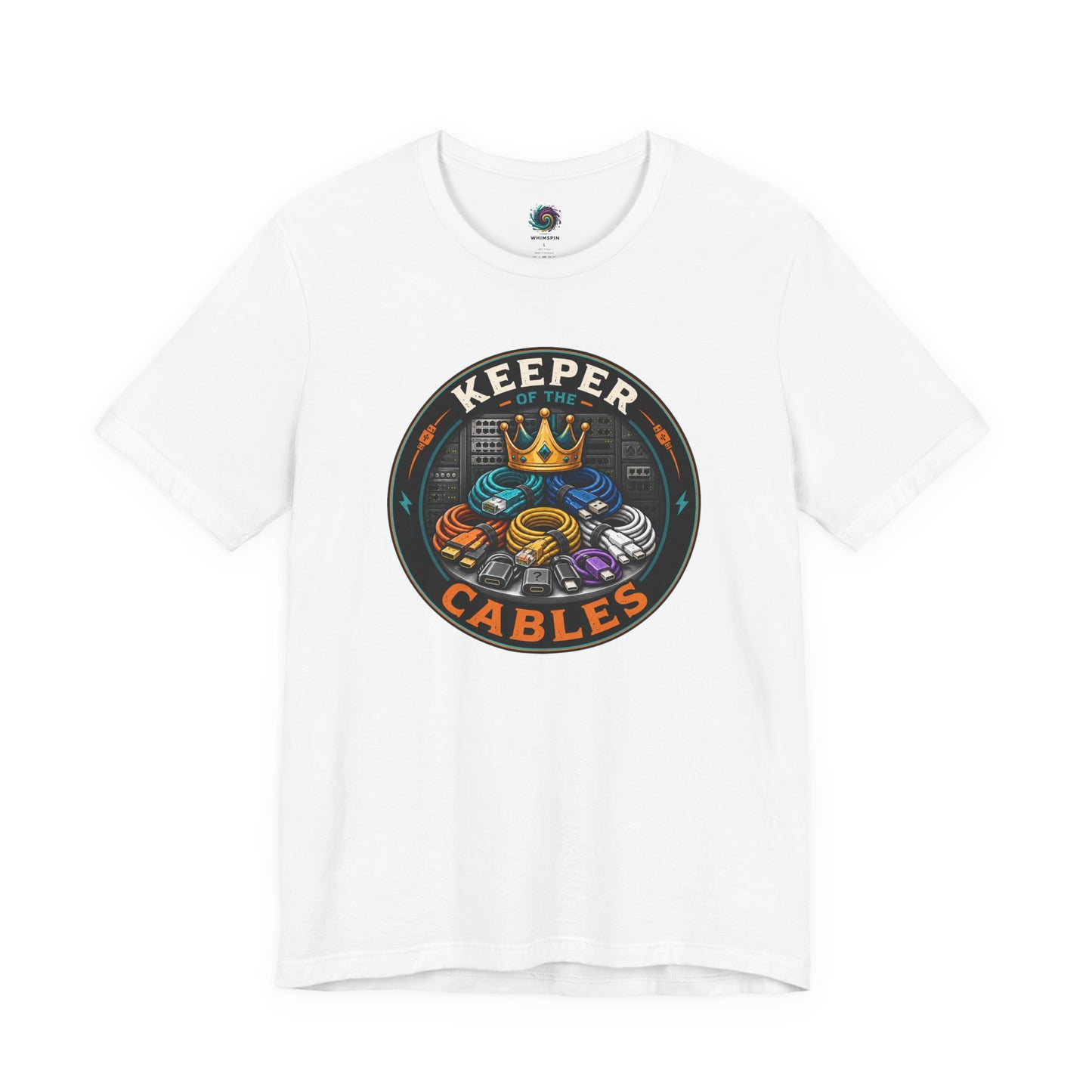 Keeper of the Cables T-Shirt – Funny Tech Dad Cable Tee on white with a clean funny design for dads who never throw away cords