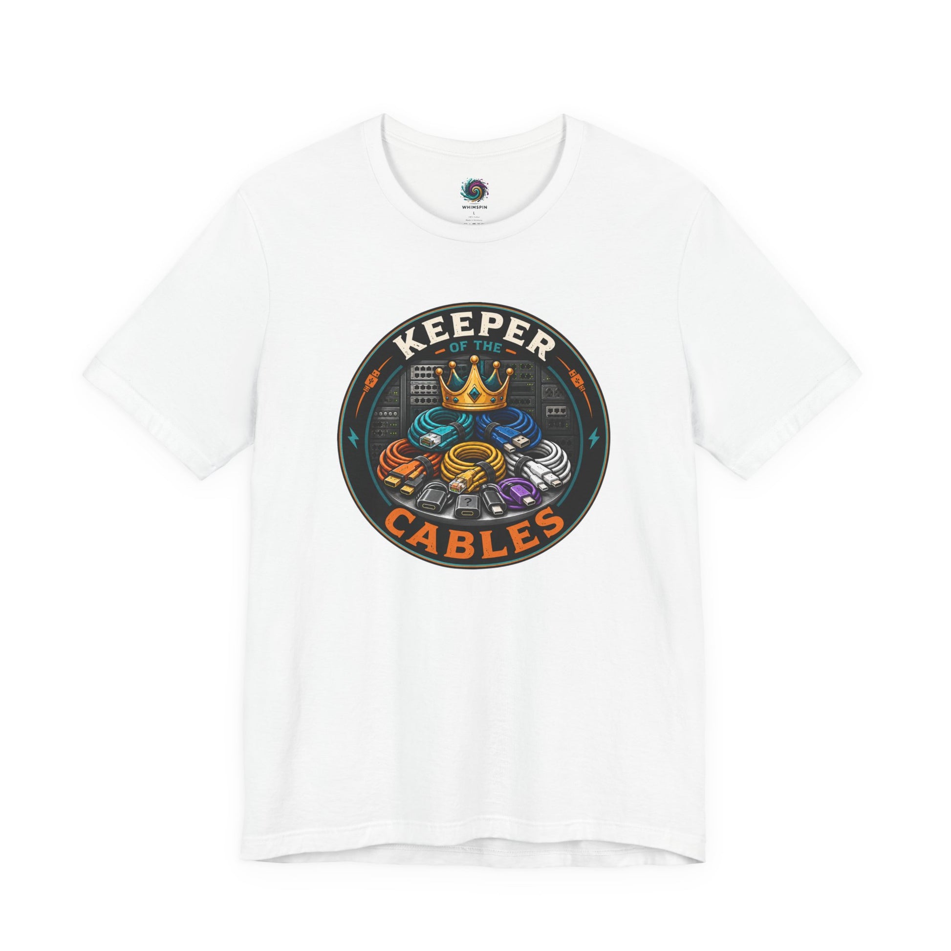 Keeper of the Cables T-Shirt – Funny Tech Dad Cable Tee on white with a clean funny design for dads who never throw away cords