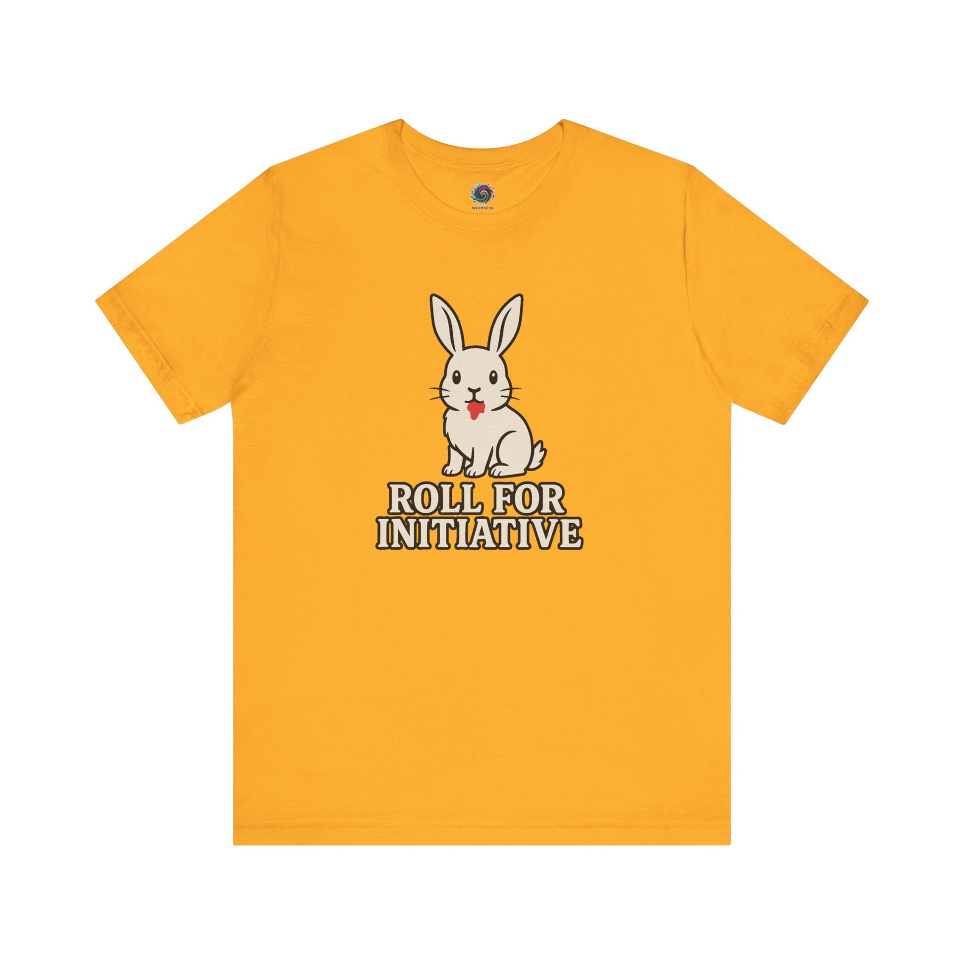 Roll for Initiative T-Shirt – Killer Bunny Humor Gaming Tee in gold, for fans of holy grail references and dungeon master chaos