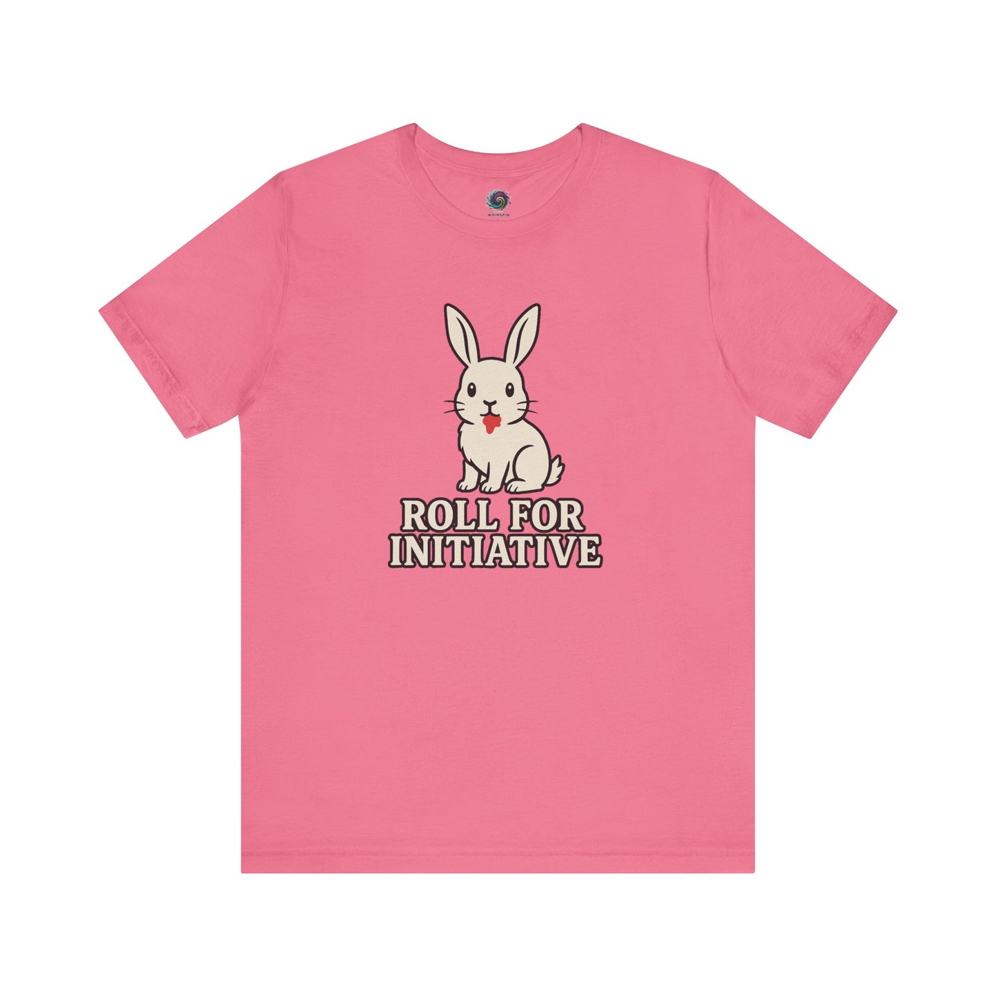 Roll for Initiative T-Shirt – Killer Bunny Humor Gaming Tee in charity pink, a playful color with a deceptively vicious twist