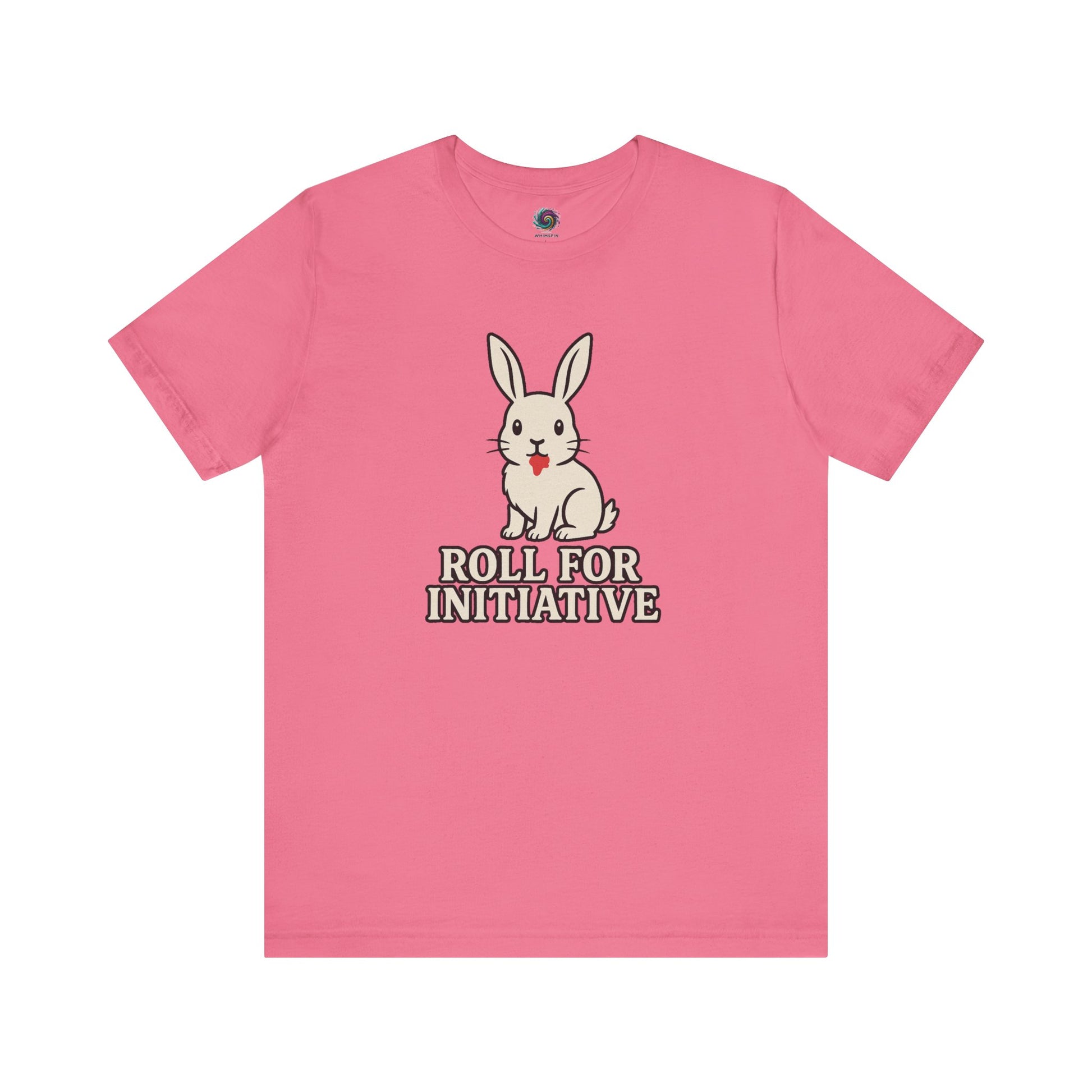 Roll for Initiative T-Shirt – Killer Bunny Humor Gaming Tee in charity pink, a playful color with a deceptively vicious twist