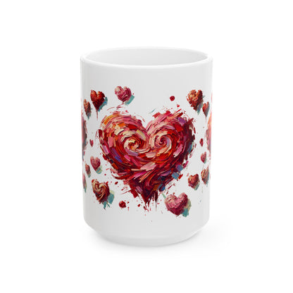 Impressionistic Heart Mug – Artistic Valentine's Day Coffee Cup 11oz & 15 oz displayed as a 15oz mug, featuring a sweeping impressionistic heart design ideal for art lovers and Valentine gifting.