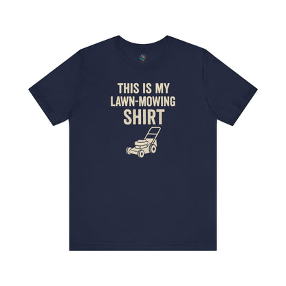 Funny Lawn Mowing Shirt – Summer Yard Work T-Shirt with Mower Graphic in deep navy blue for backyard heroes.