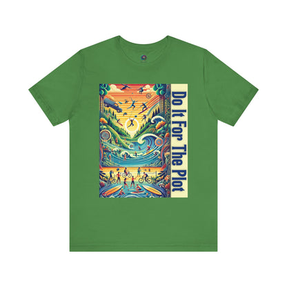 Do It For The Plot t shirt in leaf green – colorful forest and adventure tee for seekers of plot twists