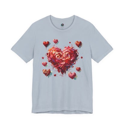 Lay-flat of Light Blue Impressionistic Heart T-Shirt – Artistic Valentine's Day Tee