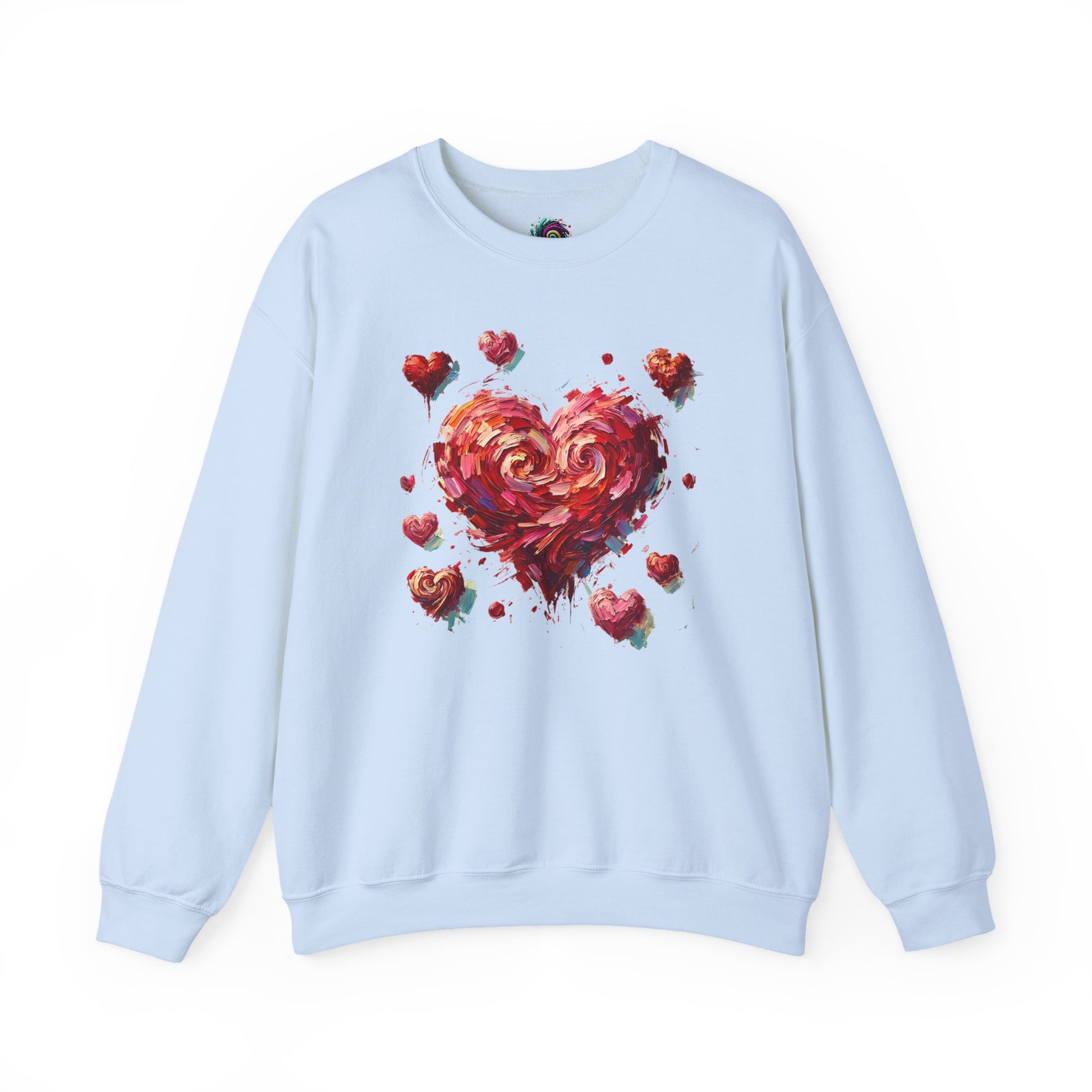 Flat lay of the Impressionistic Heart Sweatshirt in Light Blue – brushstroke heart Valentine's Day design