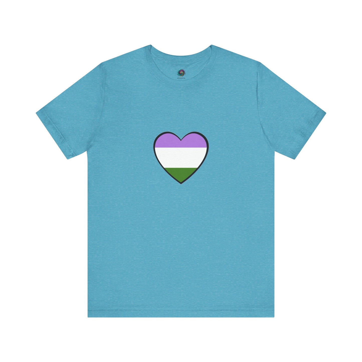Genderqueer Flag Heart T-Shirt – Unisex LGBTQ+ Graphic Tee in heather aqua, combining softness with a bold genderqueer heart flag for stylish LGBTQ+ visibility.