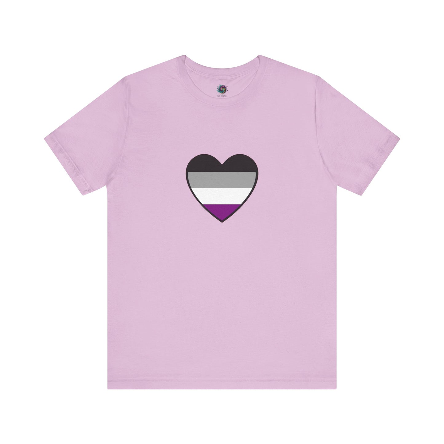 Asexual Pride Heart T-Shirt – Ace Flag LGBTQ+ Shirt in lilac, soft and expressive with an ace flag heart for visibility and representation.