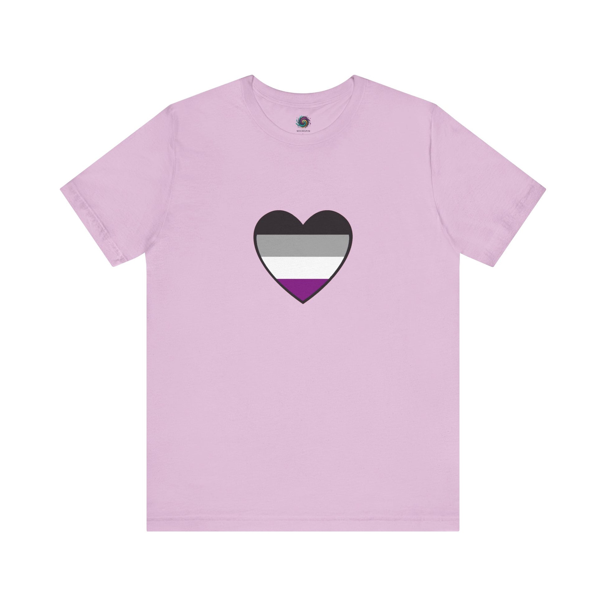 Asexual Pride Heart T-Shirt – Ace Flag LGBTQ+ Shirt in lilac, soft and expressive with an ace flag heart for visibility and representation.
