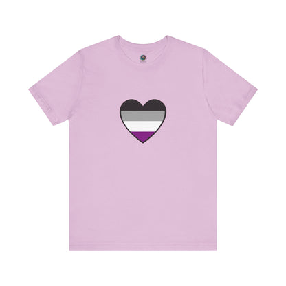 Asexual Pride Heart T-Shirt – Ace Flag LGBTQ+ Shirt in lilac, soft and expressive with an ace flag heart for visibility and representation.