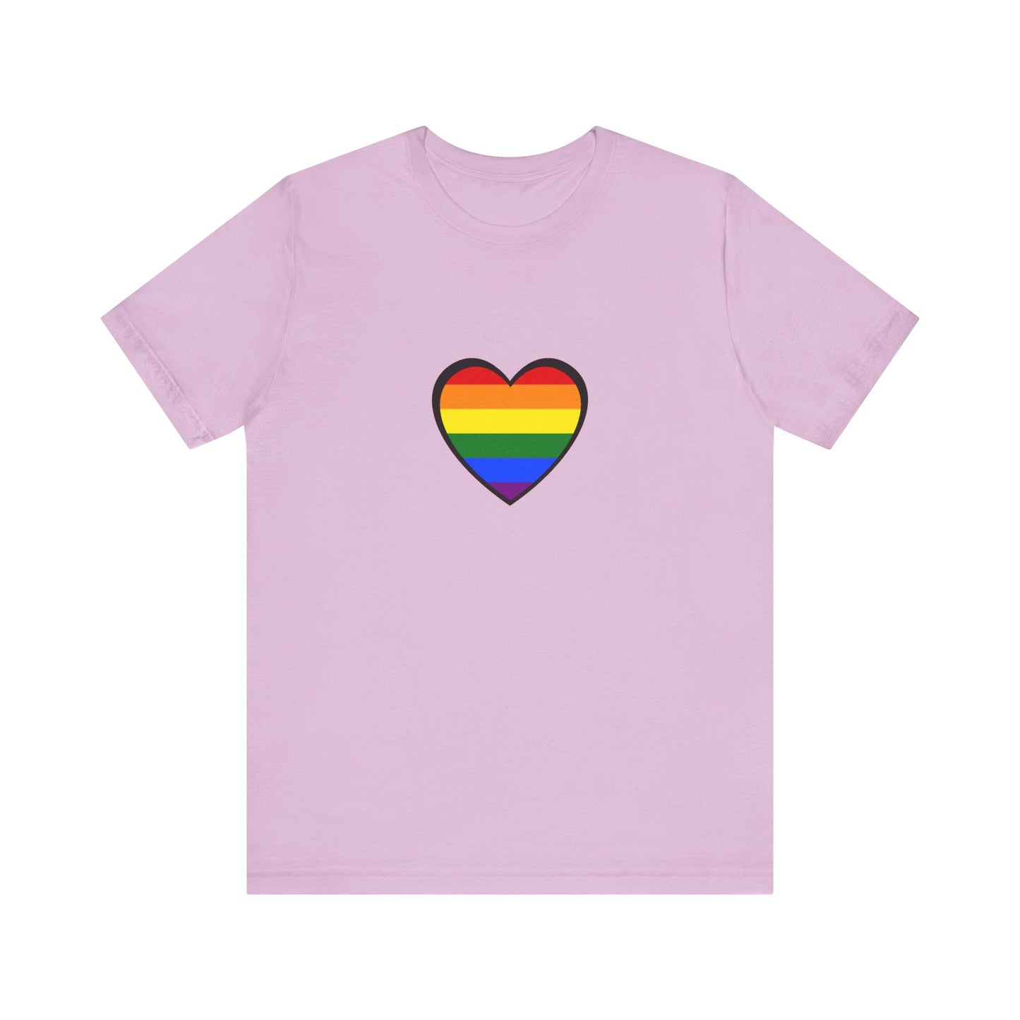 Pride Heart Flag T-Shirt  - Lilac pride heart shirt with rainbow heart graphic – soft LGBTQ unisex apparel