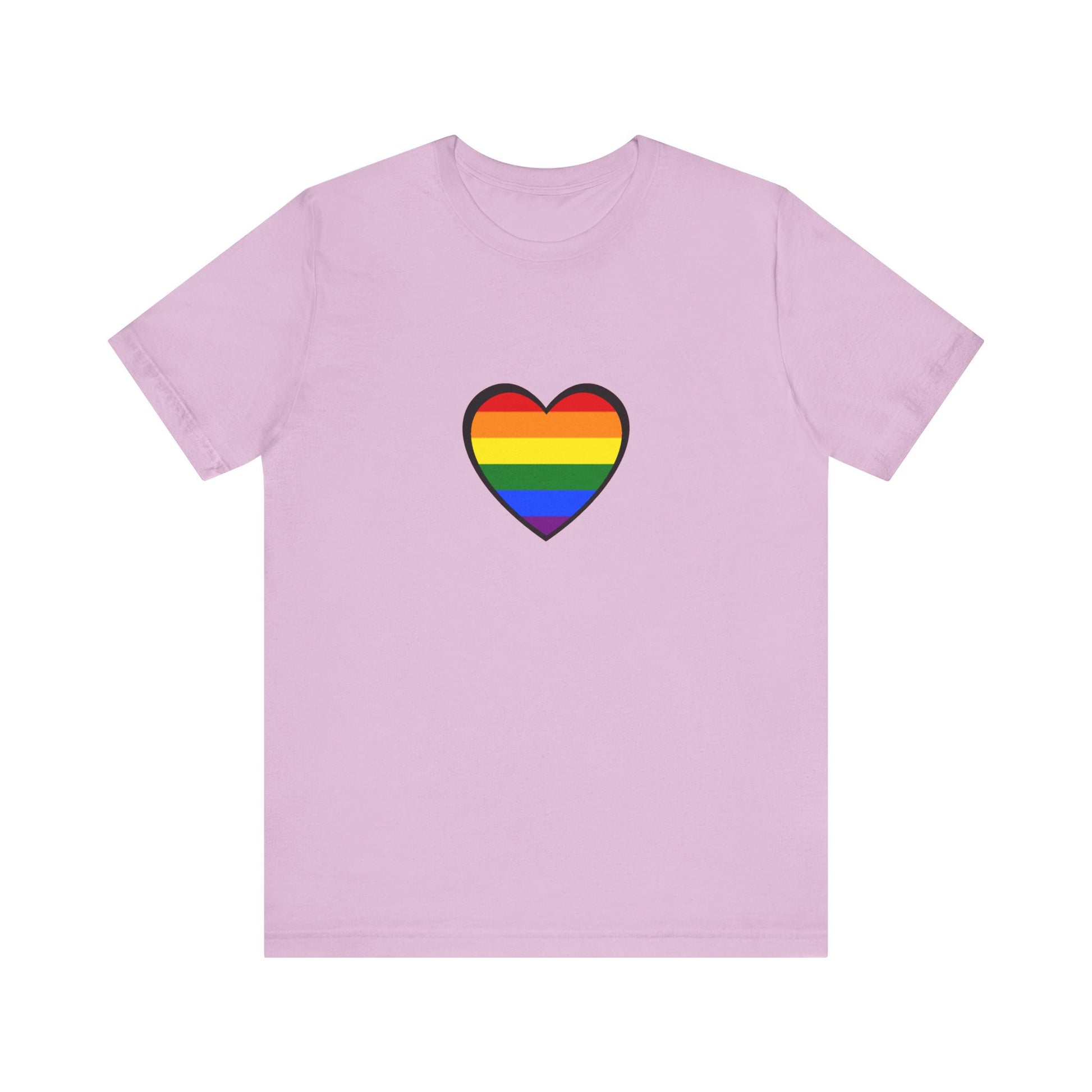 Pride Heart Flag T-Shirt  - Lilac pride heart shirt with rainbow heart graphic – soft LGBTQ unisex apparel