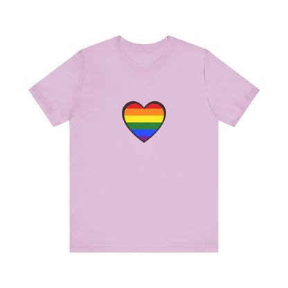 Pride Heart Flag T-Shirt  - Lilac pride heart shirt with rainbow heart graphic – soft LGBTQ unisex apparel