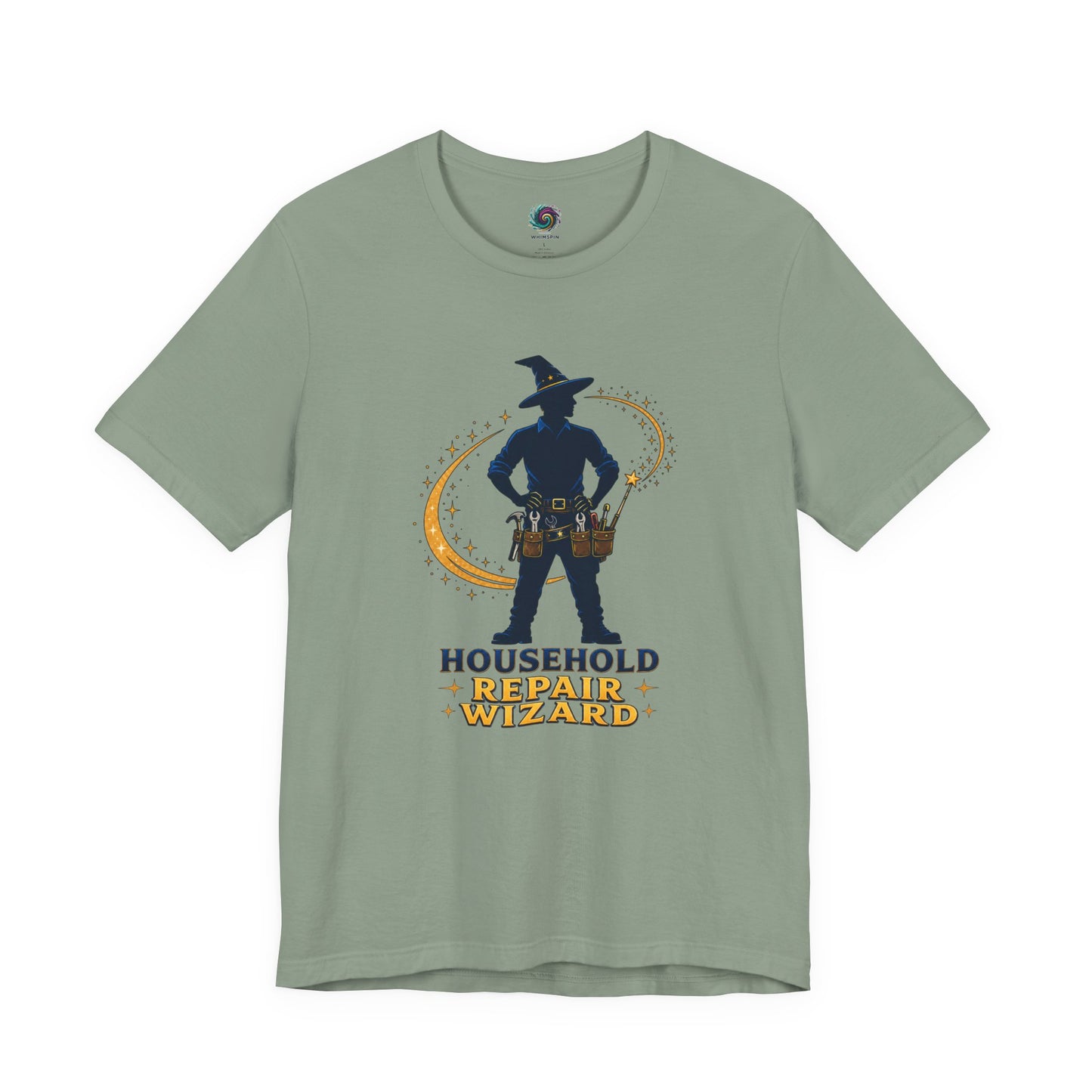 Sage Household Repair Wizard T-Shirt featuring fantasy-inspired repair wizard design for handy dads and DIY enthusiasts
