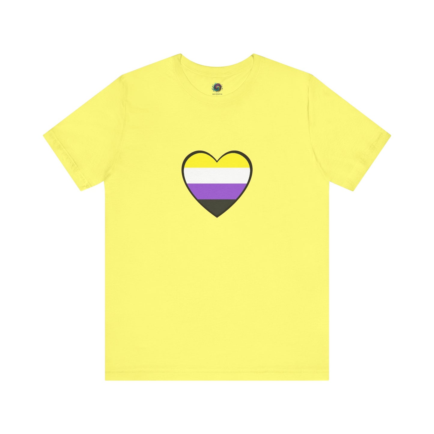 Nonbinary Pride Flag Heart T-Shirt – LGBTQ+ Nonbinary Flag Graphic Tee in maize yellow, featuring the iconic nonbinary flag heart for joyful gender inclusion.
