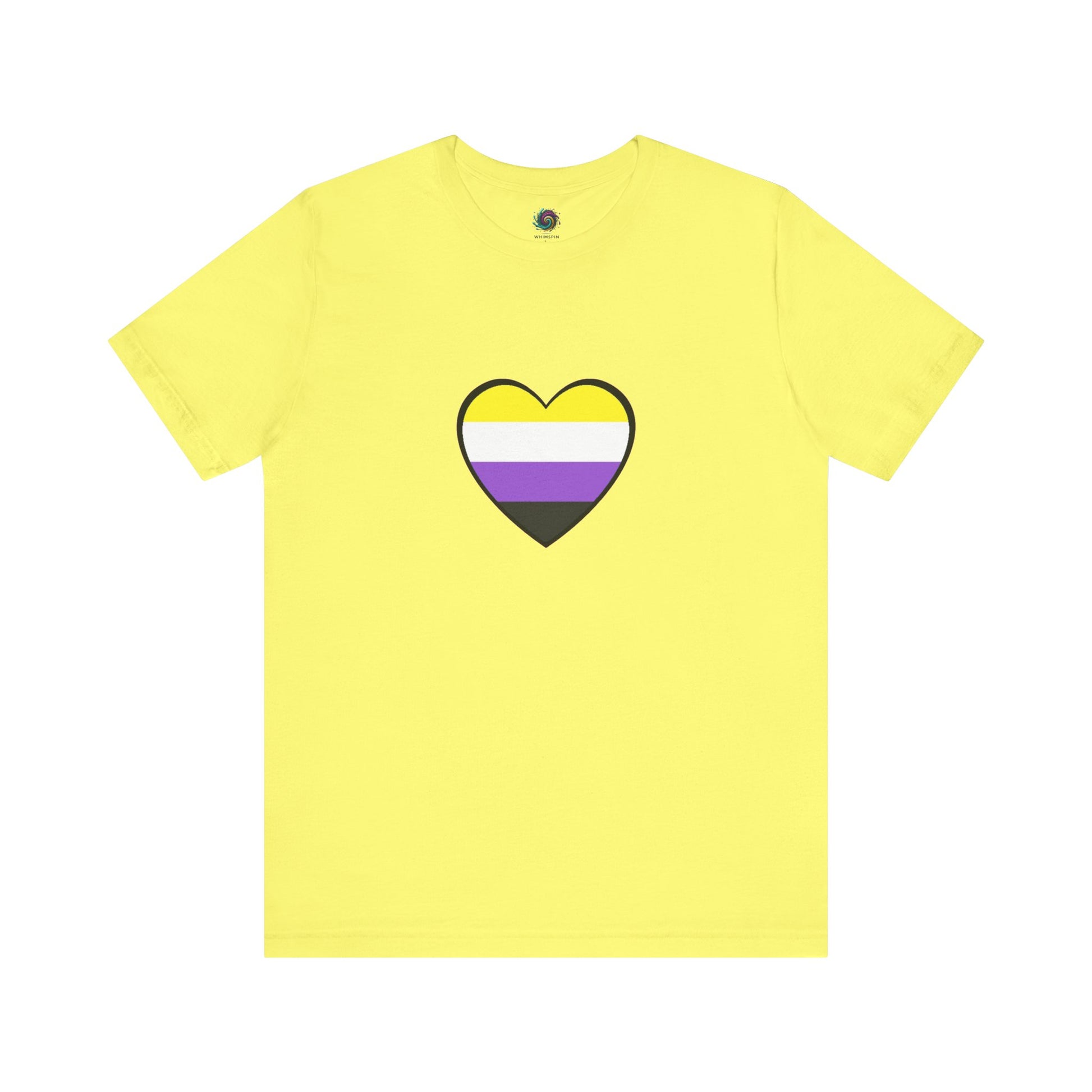 Nonbinary Pride Flag Heart T-Shirt – LGBTQ+ Nonbinary Flag Graphic Tee in maize yellow, featuring the iconic nonbinary flag heart for joyful gender inclusion.