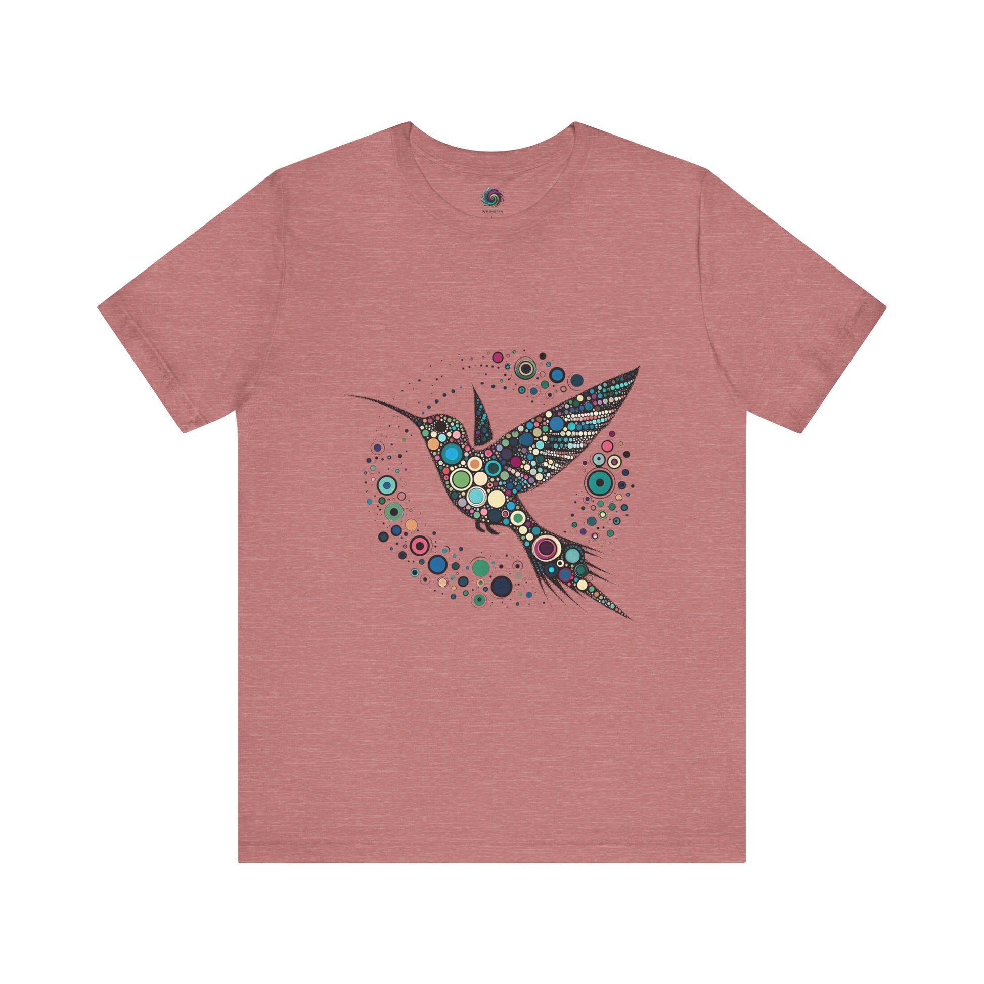 Hummingbird Dot Art T-Shirt – Colorful Nature-Inspired Graphic Tee in dusty mauve, with striking dotted hummingbird illustration that elevates the classic hummingbird t shirt.