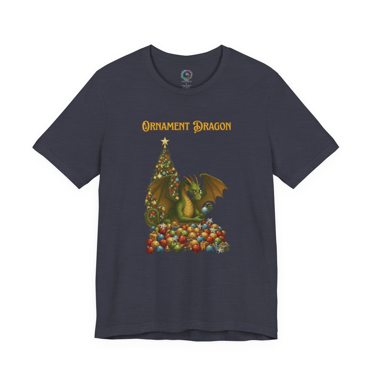 Ornament Dragon T-Shirt – Christmas Dragon Tee for Ornament Lovers, in dark navy blue for holiday night magic lovers