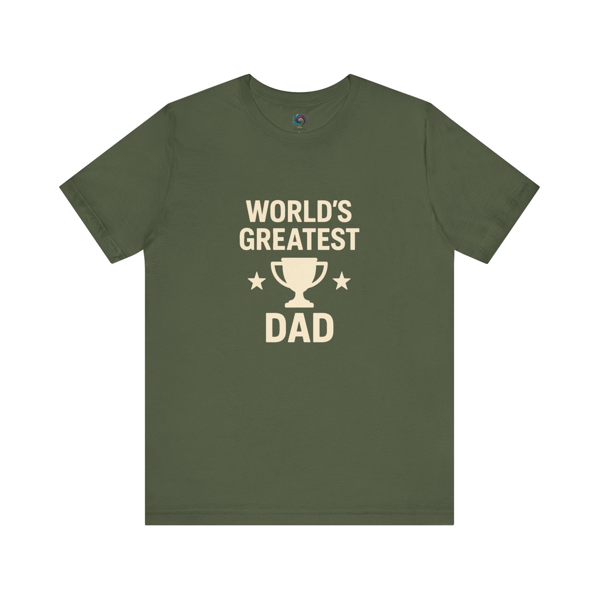 World's Greatest Dad T-Shirt – Trophy Graphic Father's Day Gift Tee in military green for rugged, outdoorsy fathers.