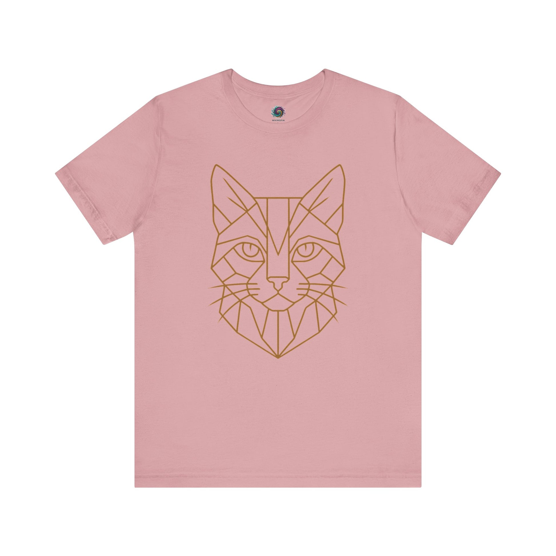 Geometric Cat T-Shirt – Minimalist Line Art Tee for Modern Cat Lovers in orchid purple, perfect for fans of artistic cat designs and vibrant tones.
