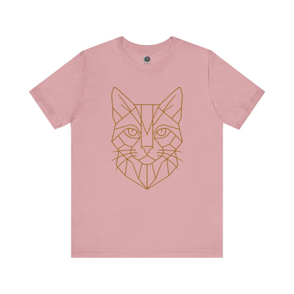 Geometric Cat T-Shirt – Minimalist Line Art Tee for Modern Cat Lovers in orchid purple, perfect for fans of artistic cat designs and vibrant tones.