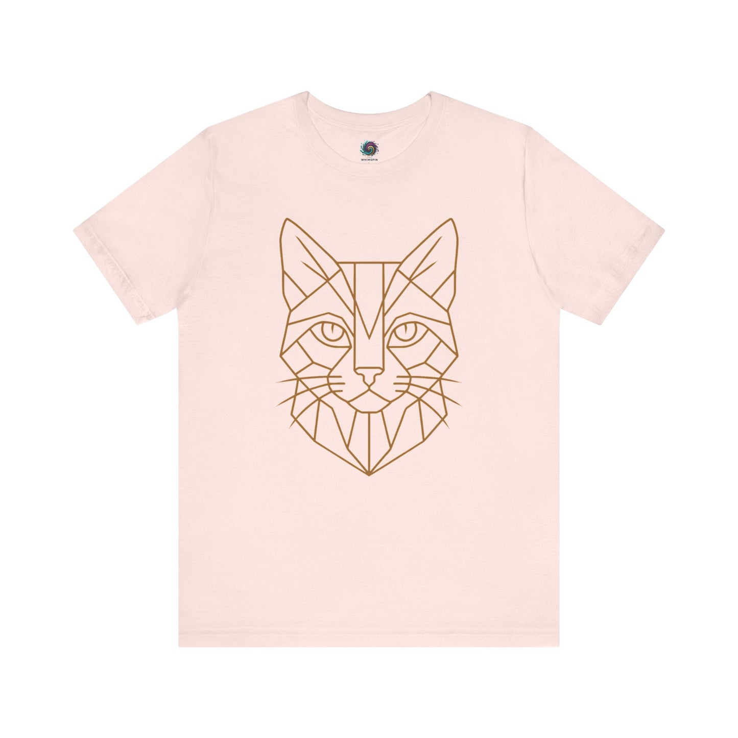Geometric Cat T-Shirt – Minimalist Line Art Tee for Modern Cat Lovers in soft pink, showcasing a clean and feminine vector cat design.