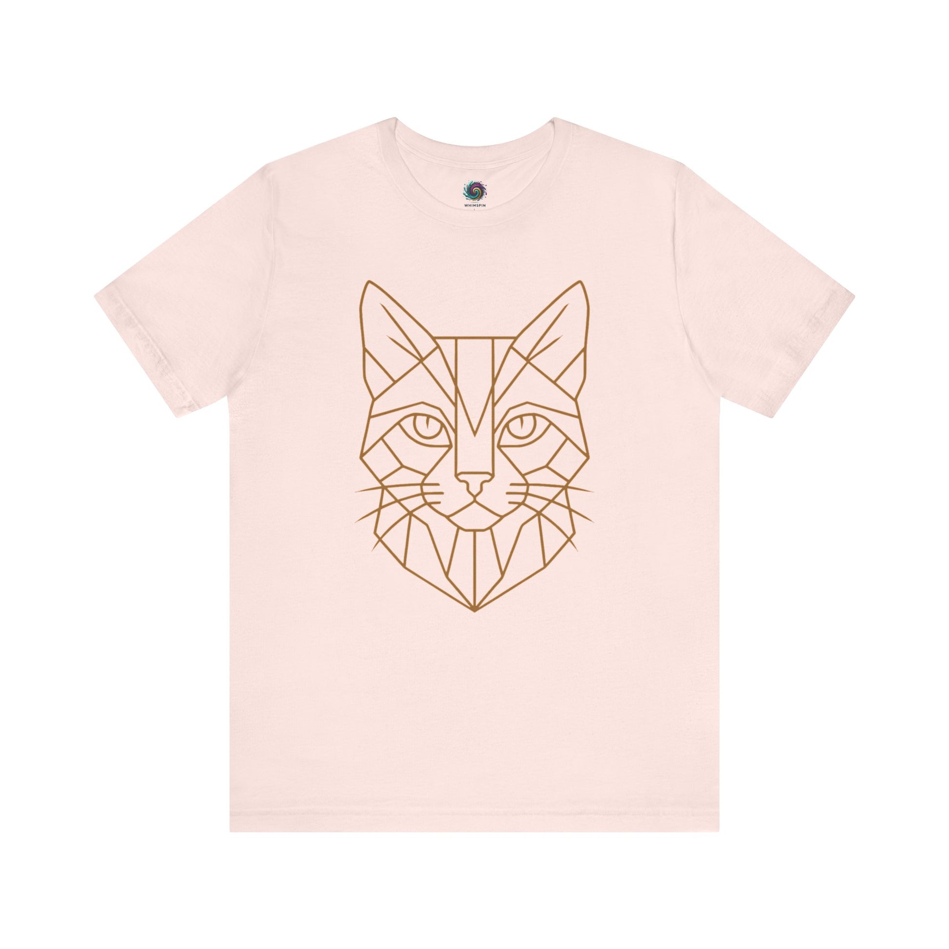 Geometric Cat T-Shirt – Minimalist Line Art Tee for Modern Cat Lovers in soft pink, showcasing a clean and feminine vector cat design.