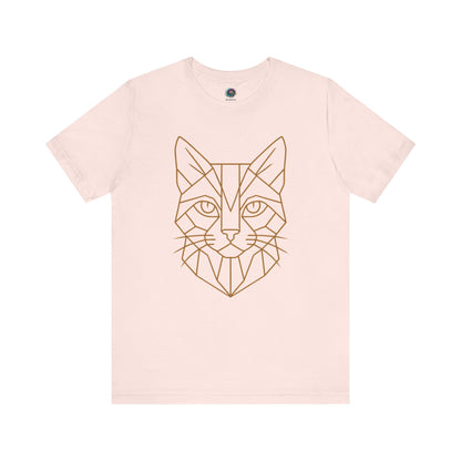 Geometric Cat T-Shirt – Minimalist Line Art Tee for Modern Cat Lovers in soft pink, showcasing a clean and feminine vector cat design.
