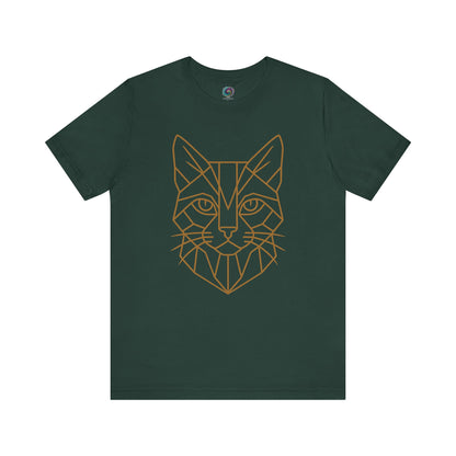 Geometric Cat T-Shirt – Minimalist Line Art Tee for Modern Cat Lovers in forest green, with a clean vector art cats design perfect for subtle statement wear.