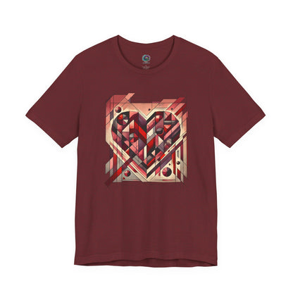 Cubist Heart T-Shirt – Modern Art Valentine's Day Graphic Tee in Heather Cardinal, featuring a cubist heart design inspired by modern art and cubism valentine aestheti