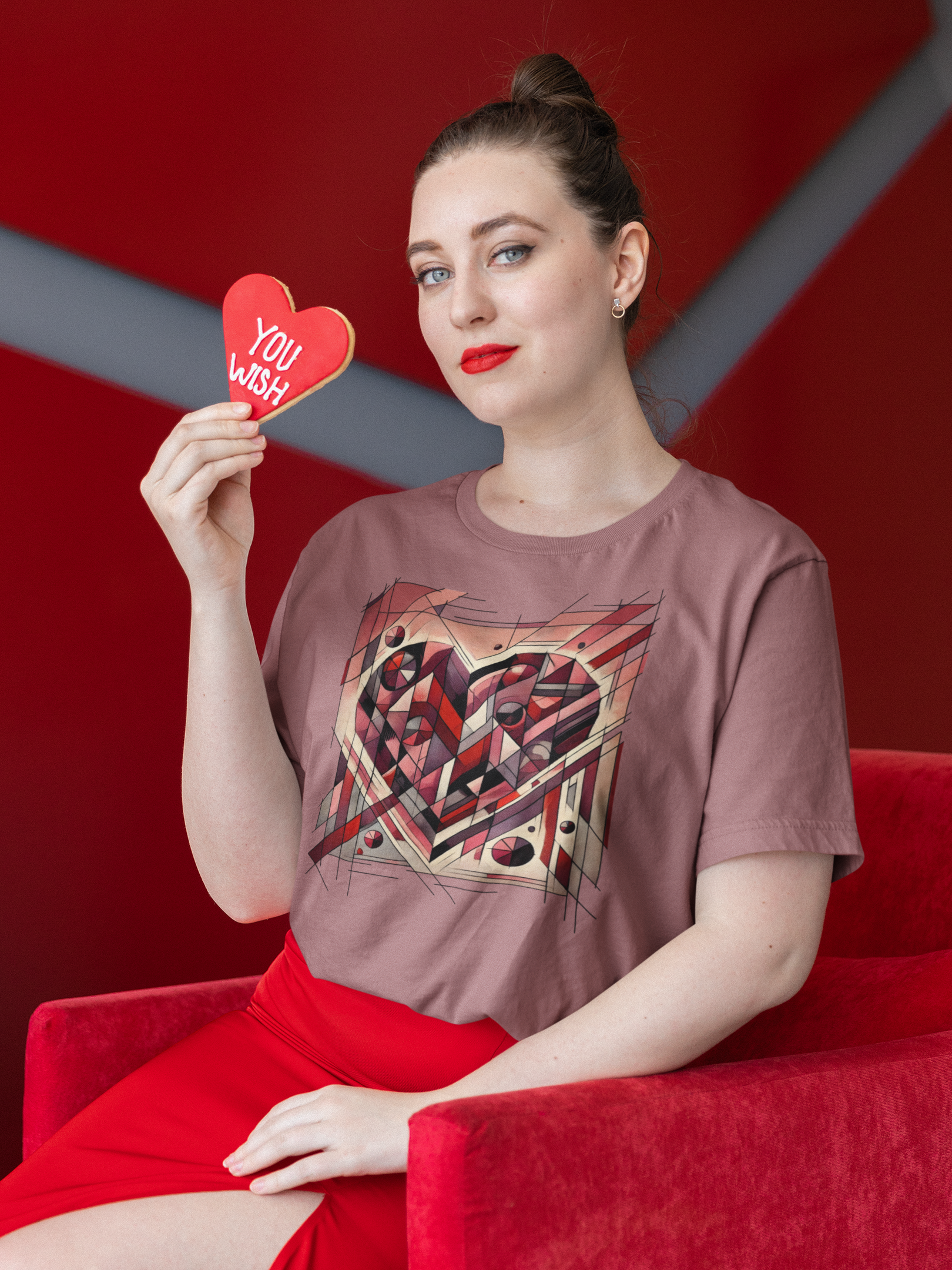 Cubist Heart T-Shirt – Modern Art Valentine's Day Graphic Tee photographed in a clean lifestyle scene, emphasizing the cubist heart motif and modern art valentine appeal.