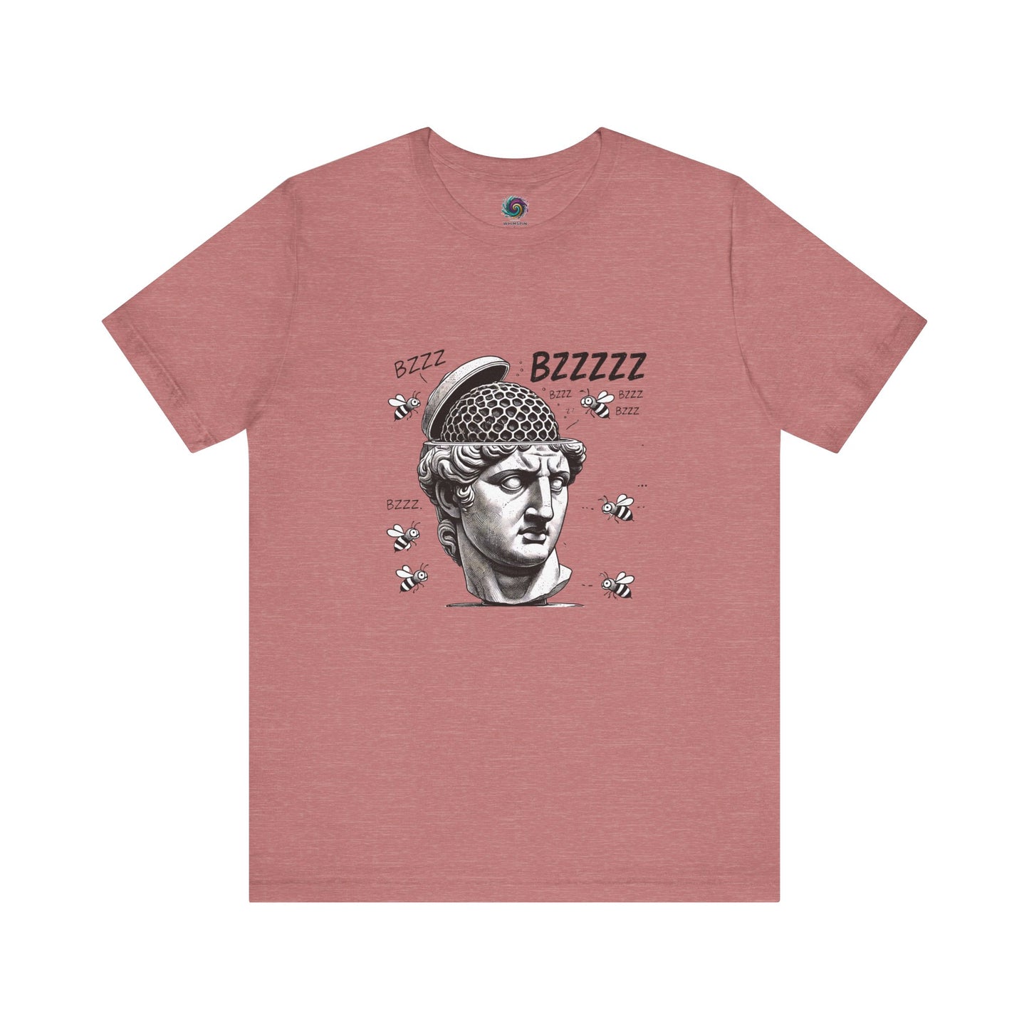 Hive Mind T-Shirt – Surreal Bee Group Think Parody Tee flat lay in Heather Mauve