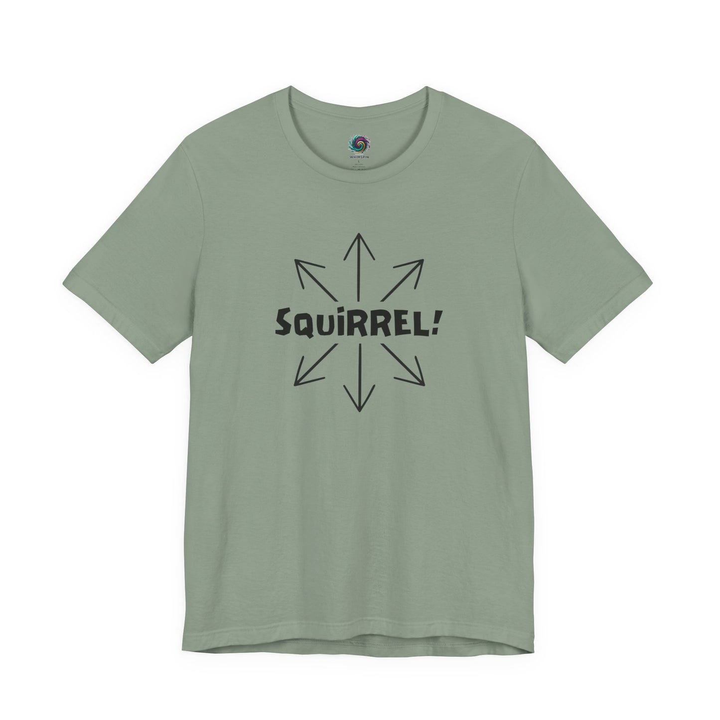 Squirrel Distracted Mind T-Shirt – Funny Attention Graphic Tee in Sage with a minimalist squirrel brain and adhd distraction theme.