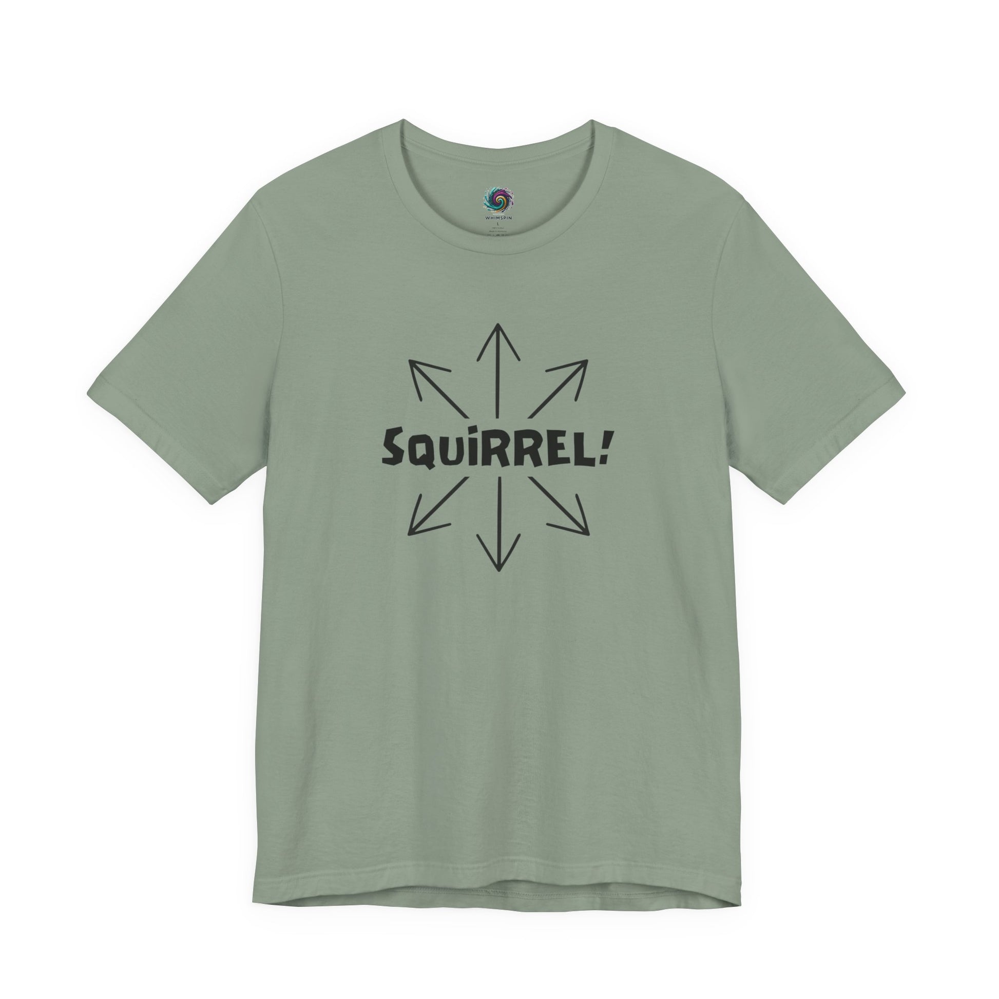 Squirrel Distracted Mind T-Shirt – Funny Attention Graphic Tee in Sage with a minimalist squirrel brain and adhd distraction theme.