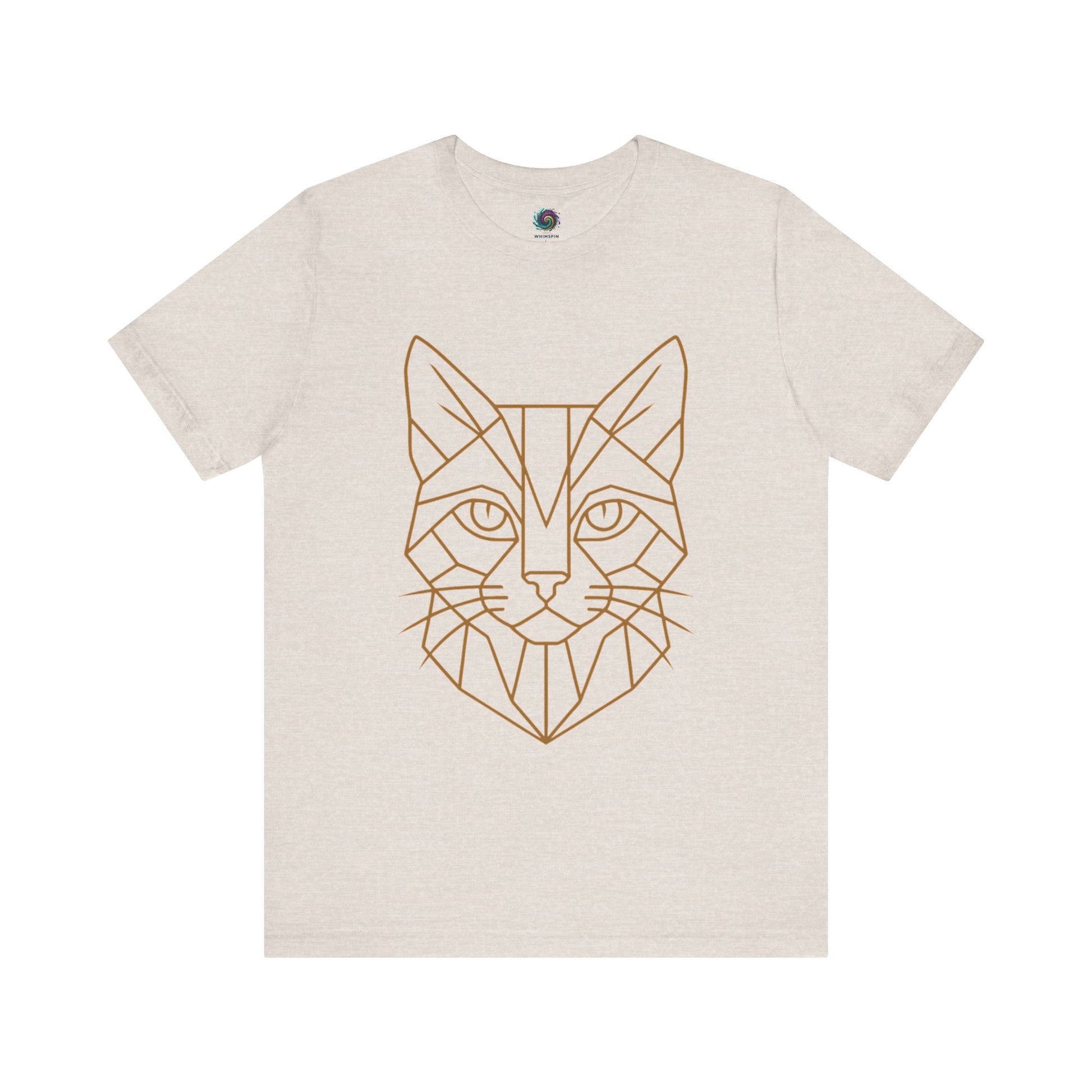 Nautral t shirt with a cat head drawn in geometric lines - Geometric Cat T-Shirt – Minimalist Line Art Tee from Whimspin