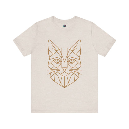 Nautral t shirt with a cat head drawn in geometric lines - Geometric Cat T-Shirt – Minimalist Line Art Tee from Whimspin