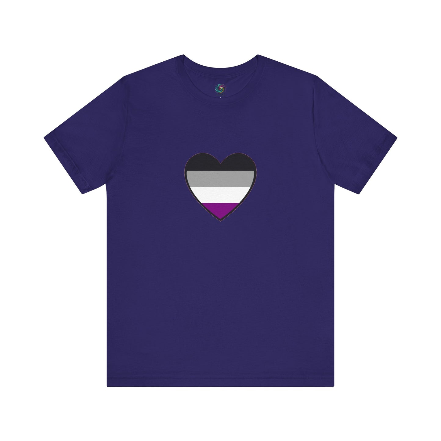 Asexual Pride Heart T-Shirt – Ace Flag LGBTQ+ Shirt in team navy, featuring a crisp ace flag heart for strong and subtle LGBTQ+ pride expression.
