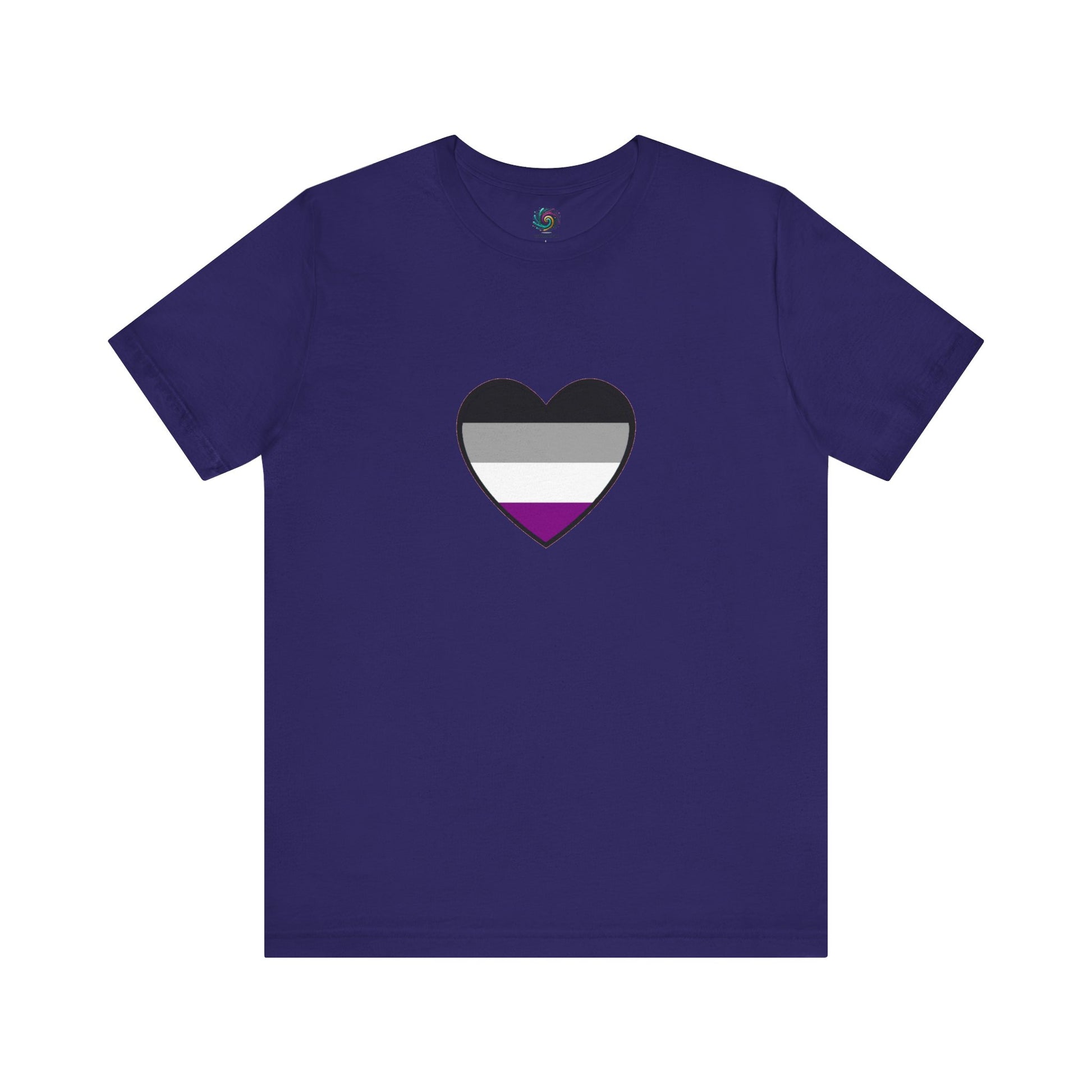 Asexual Pride Heart T-Shirt – Ace Flag LGBTQ+ Shirt in team navy, featuring a crisp ace flag heart for strong and subtle LGBTQ+ pride expression.