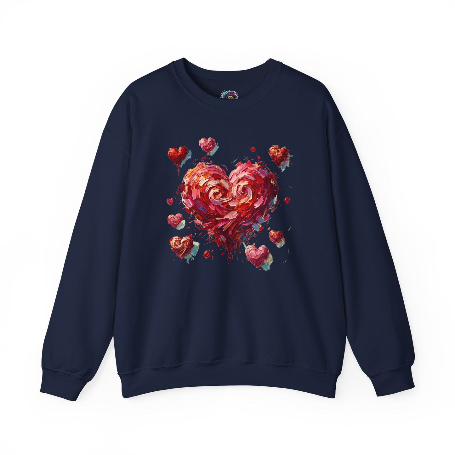 Classic navy sweatshirt with pink swirling heart – Valentine's Day art design