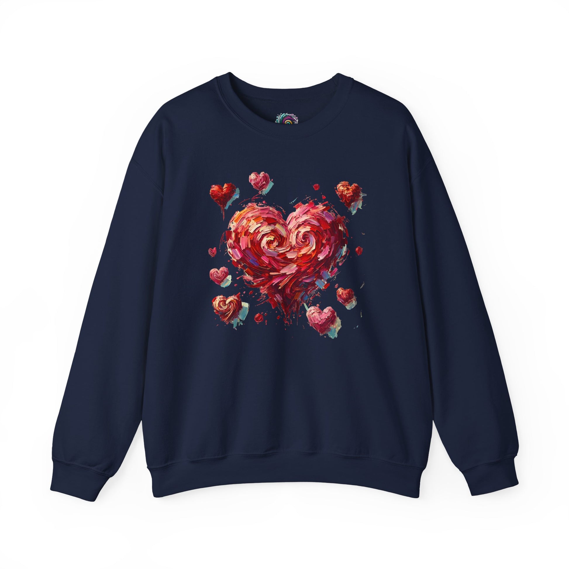 Classic navy sweatshirt with pink swirling heart – Valentine's Day art design