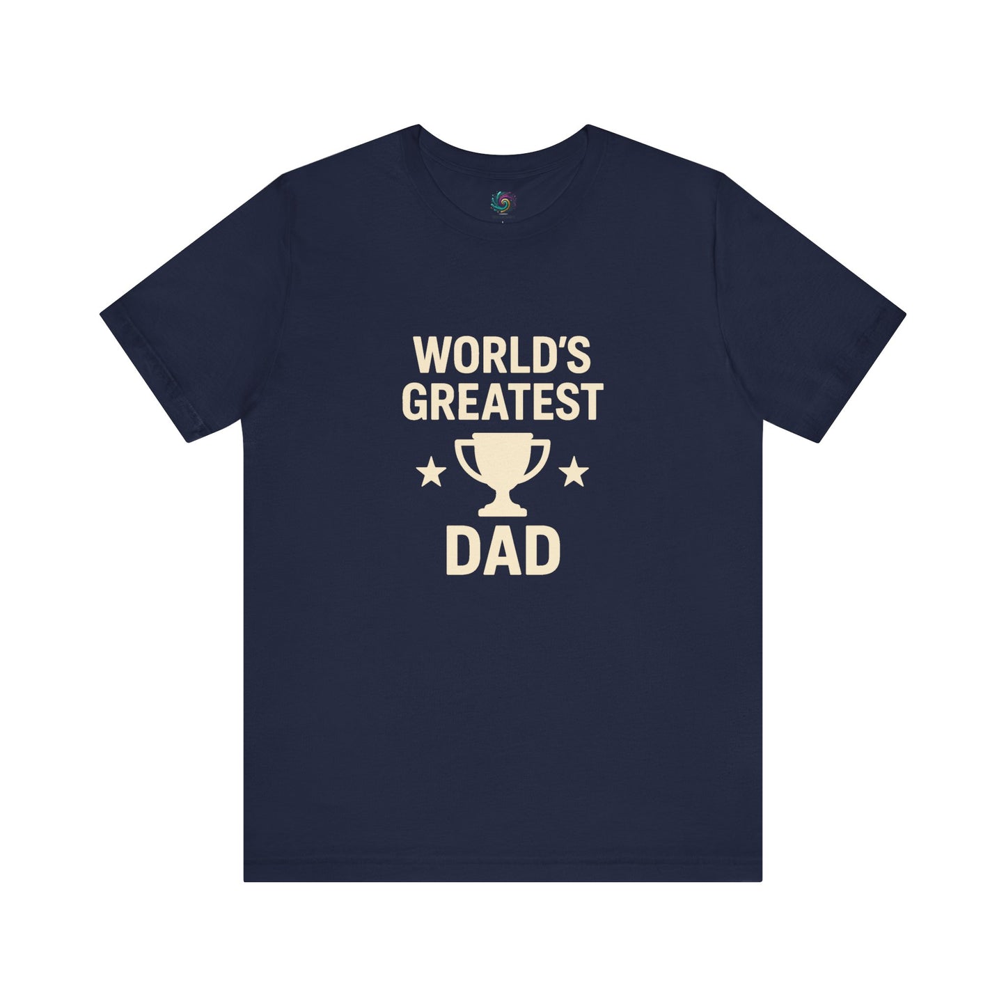World's Greatest Dad T-Shirt – Trophy Graphic Father's Day Gift Tee in navy, great for everyday wear or special moments.