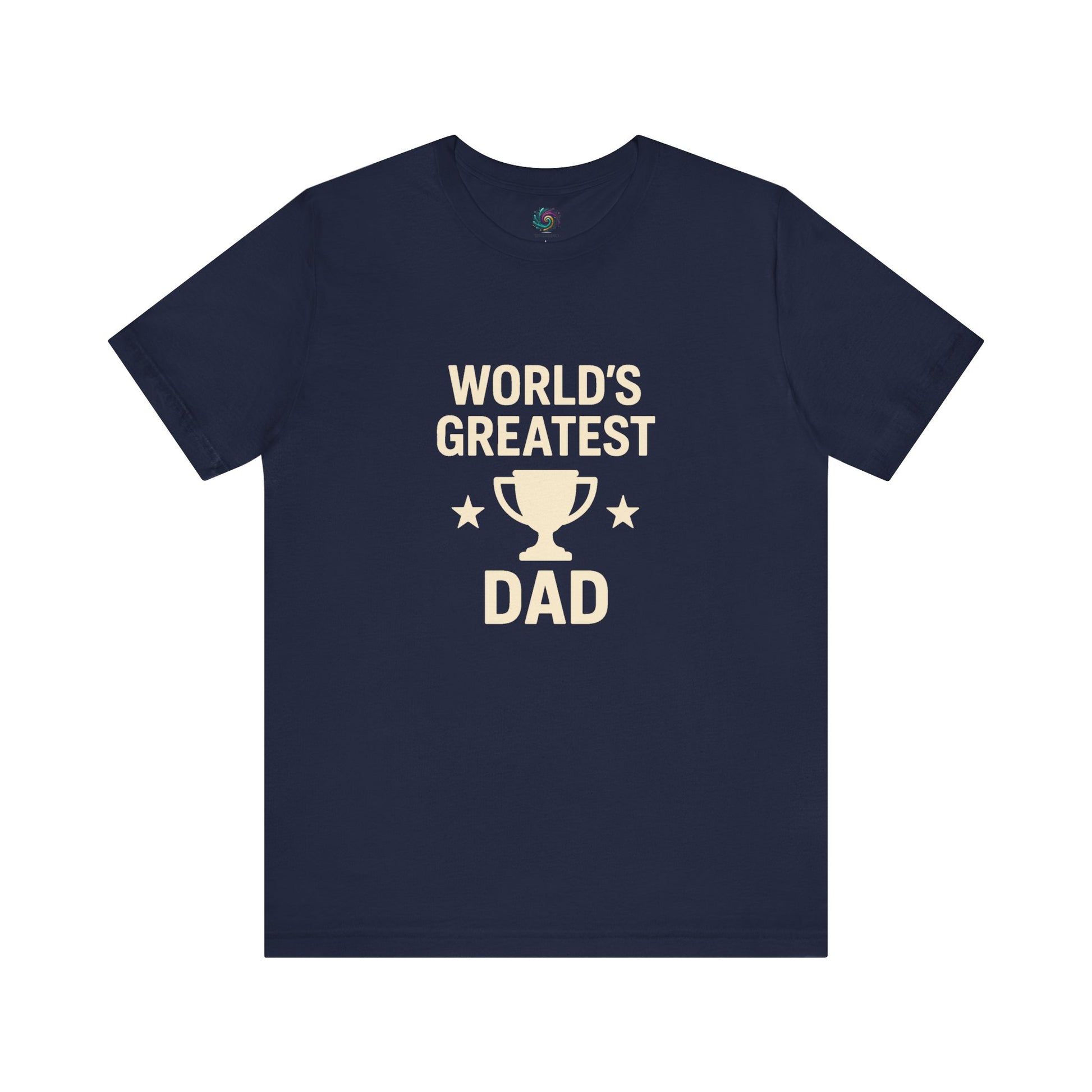 World's Greatest Dad T-Shirt – Trophy Graphic Father's Day Gift Tee in navy, great for everyday wear or special moments.