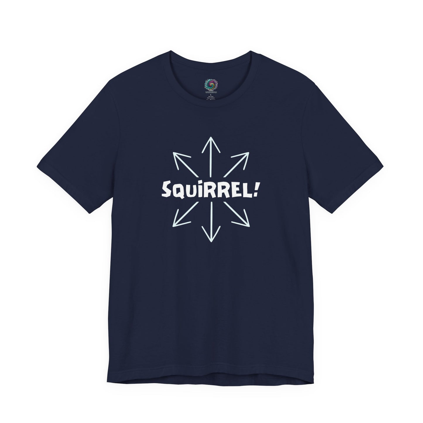 Squirrel Distracted Mind T-Shirt – Funny Attention Graphic Tee in Navy with a subtle squirrel shirt motif about distracted thinking.