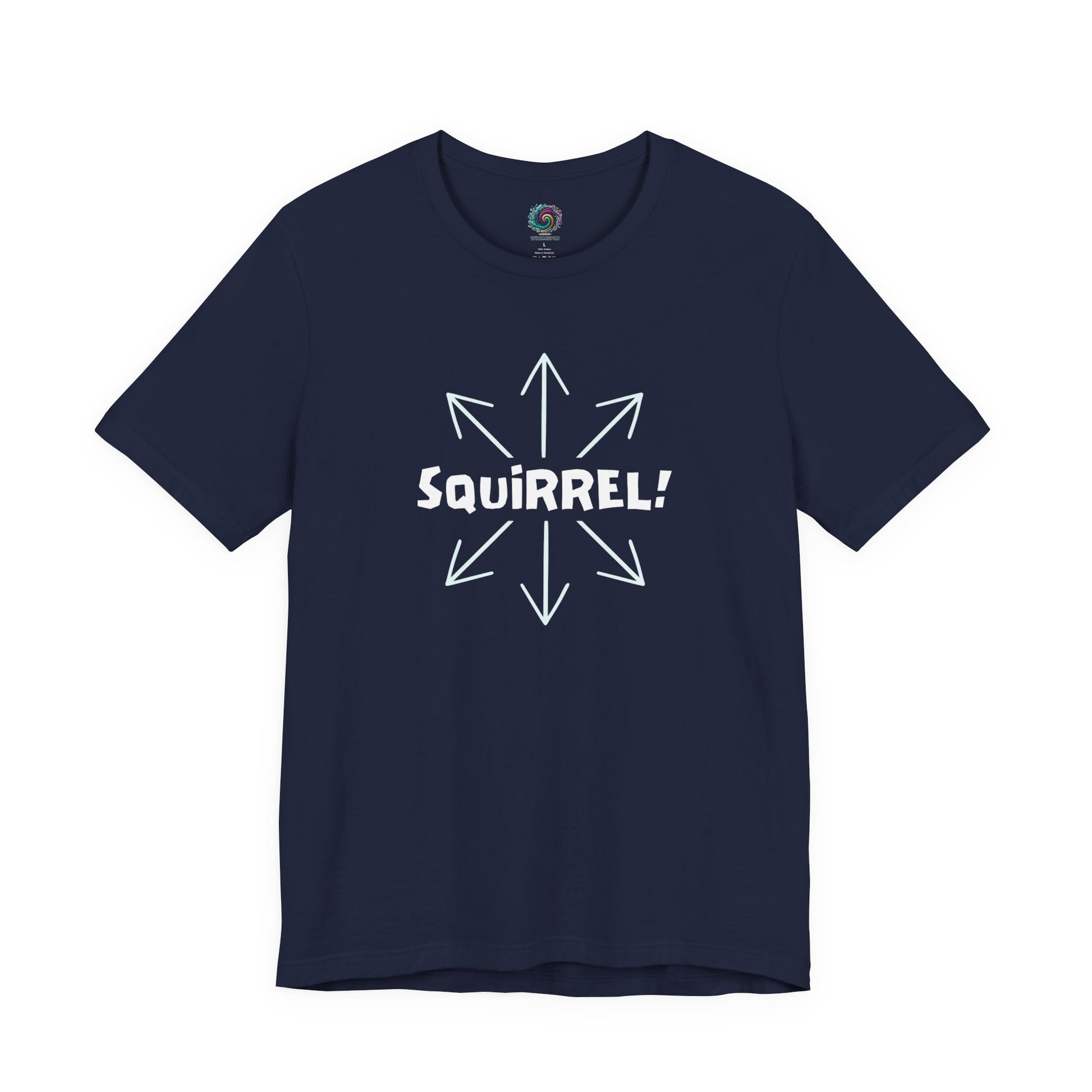 Squirrel Distracted Mind T-Shirt – Funny Attention Graphic Tee in Navy with a subtle squirrel shirt motif about distracted thinking.