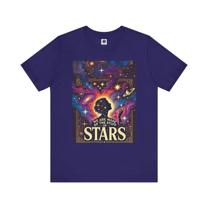 Team navy cosmic shirt with dreamy celestial design and silhouette reaching into space — cosmic t shirts for astrology and stargazing lovers