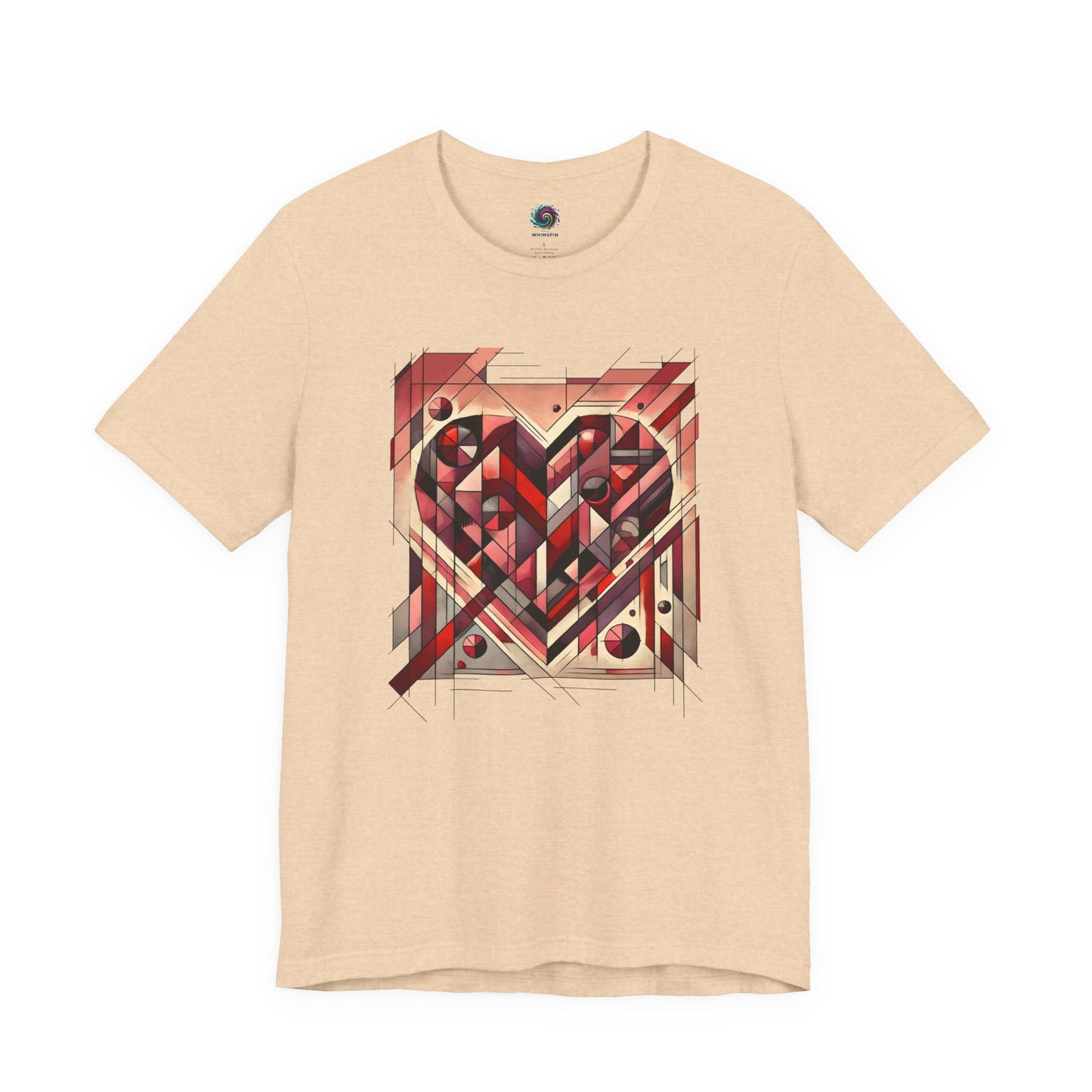 Cubist Heart T-Shirt – Modern Art Valentine's Day Graphic Tee in Heather Sand Dune, highlighting cubist heart artwork with understated modern art warmth.
