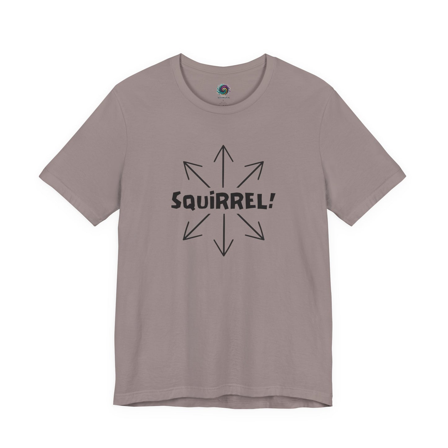 Squirrel Distracted Mind T-Shirt – Funny Attention Graphic Tee in Pebble Brown featuring a minimalist distracted mind squirrel design.