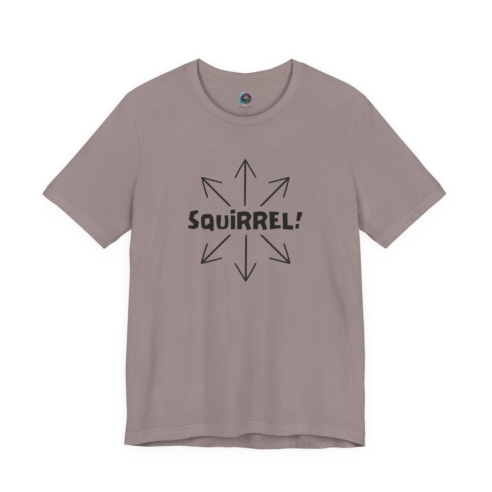 Squirrel Distracted Mind T-Shirt – Funny Attention Graphic Tee in Pebble Brown featuring a minimalist distracted mind squirrel design.