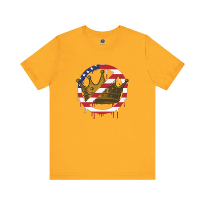 No Kings Protest T-Shirt – Anti-Authoritarian Democracy Graphic Tee in bright gold featuring patriotic anti-monarchy design