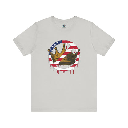 No Kings Protest T-Shirt – Anti-Authoritarian Democracy Graphic Tee in silver with distressed American crown protest artwork